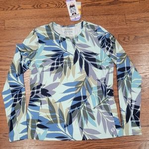 Hang Ten Long Sleeve Sun Protection Tee With Zippered Pocket Leaf Mint Size XS